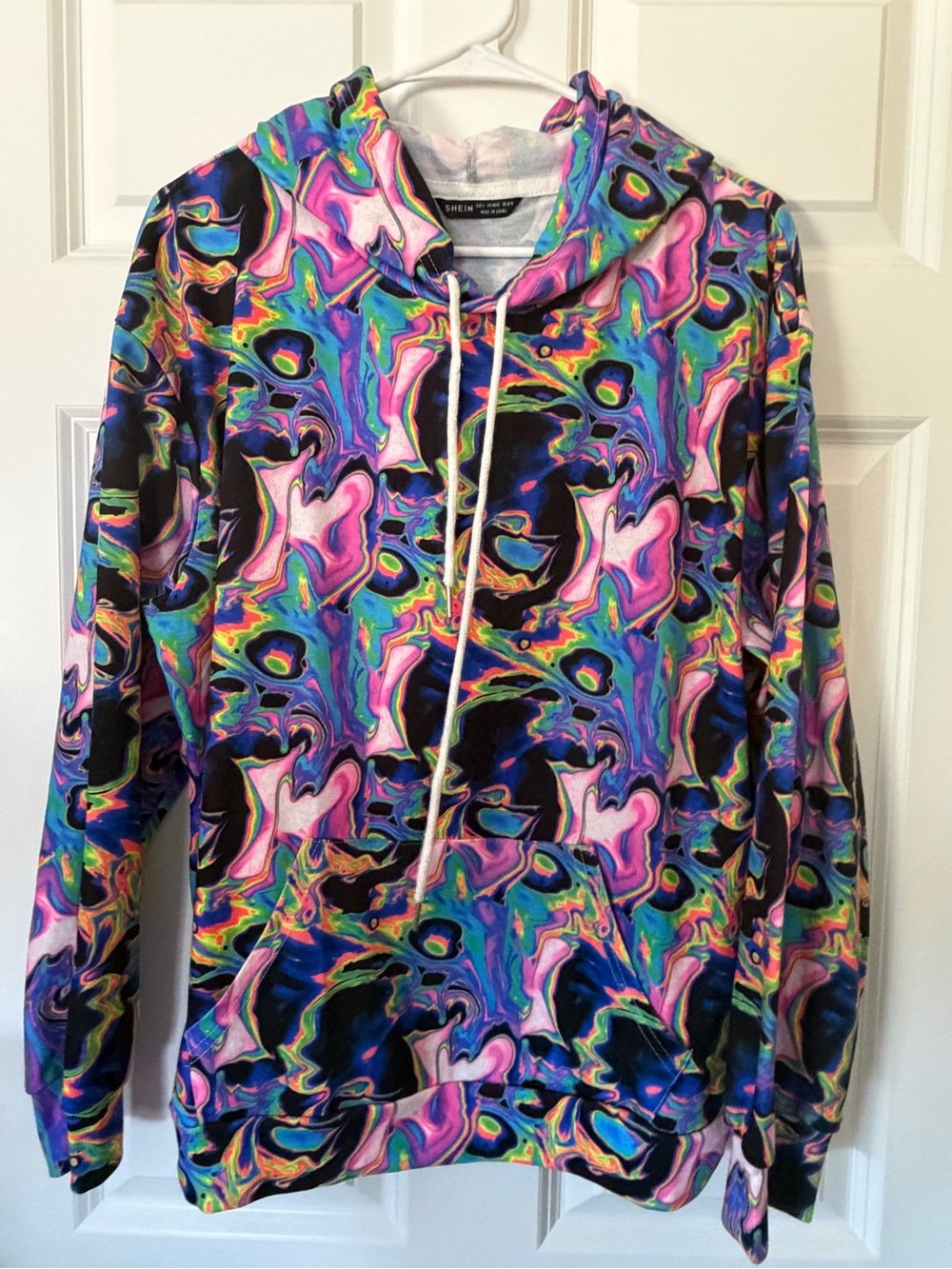 SHEIN Neon Swirl Pullover Hoodie in Pink, Blue, Black